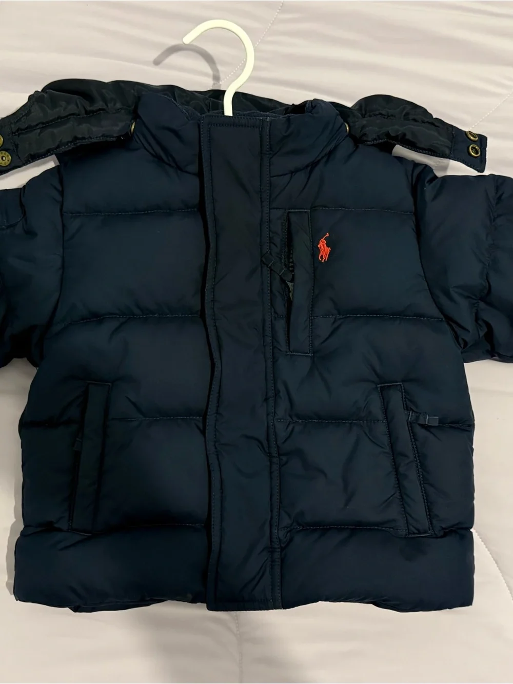 Ralph Lauren Navy Puffer Jacket with Red Polo Logo
